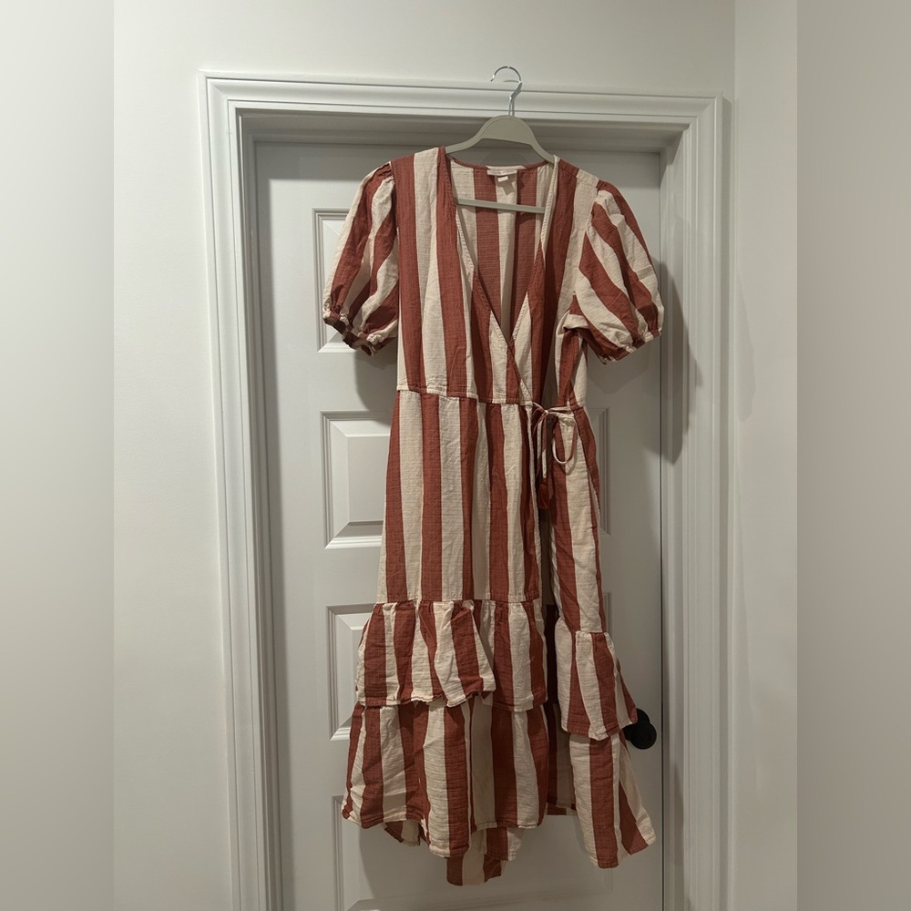 Striped Midi Wrap Dress - Large